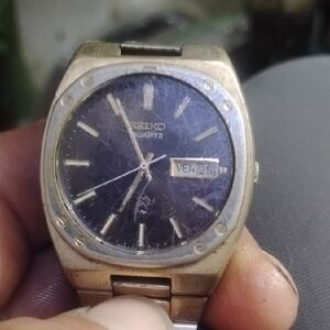 Seiko Gold-Tone Watch with Black Dial